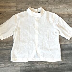 Alpha60 white linen cotton mock neck white shirt size xs
